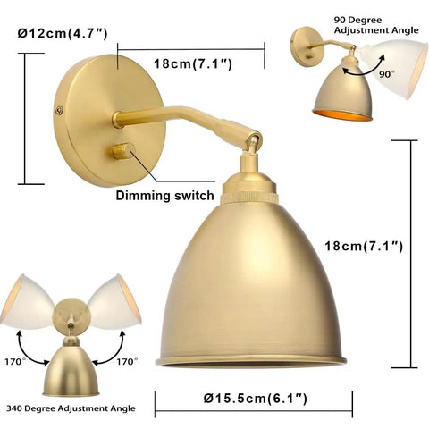 Vintage Wall Sconce Bookcase Light With Dimmable On Off Switch Hardwired Industrial Metal Fixture Reading Lamp 6.1 Inch Oval
