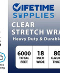 Heavy Duty 80 Gauge Clear Stretch Film Rolls, 4 Rolls, 18 Inch By 1500 Feet Each, Industrial Strength Packing Wrap Label