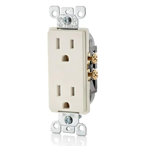 15 Amp Tamper Resistant Duplex Electrical Wall Outlet Light Almond Decora Style Receptacle Pack Of 10 With Shuttered Safety Mechanism