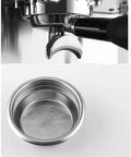 Close-up of brew head and filter basket of Semi Automatic Espresso Machine With Milk Frother For Home Barista Level Brews, Silver
