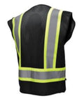 No Nonsense Two Tone Safety Vest Black Size Xl Ansi Class 1 Type O Economy Reflective High Visibility Work Gear For Crew Leaders And Hard Hatted Jobsite Contractors - back view showing mesh fabric and reflective strips.
