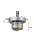 12V DC Geared Motor JS-50 Low Speed Mini Brushless Gear Motor with 20 RPM CW CCW, silver body, side view showing dimensions