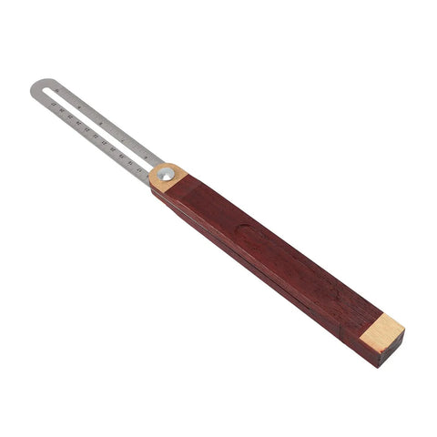 Top Tier Woodworking T Bevel Gauge With Rosewood Handle, Smooth Swing 360 Adjustable Angle Finder Protractor, Inch And Metric Ruler showing stainless steel blade and solid wood handle.