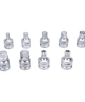 Rock Solid 9 Pcs Heavy Duty Impact Hex Bit Socket Set With 3 4 Inch Drive, Features Cr Mo Steel Build For Big Jobs Like H14 To H24 Size Allen And M16 M18 Spline Bits That Save Your Tools During Tough Repairs. 9-piece Cr-Mo impact socket bits H14-H24 and M16-M18 on white background