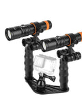 Underwater Video Light Kit With Dual 4600 Lumens 2x2300 Tri Color LEDs For GoPro And Action Cameras on H02 Camera Tray ZJ12 Release Handle