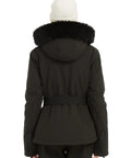Back view of Women's Ski Jacket For Snowboarding Warm Winter Coat With Hood, Windproof And Waterproof, Short Slim Fit, XL Black