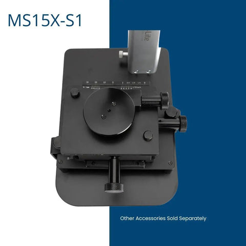 X Y Fine Adjustment And Rotational Base For Dino Lite Microscope showing black finish with knob controls, top view.