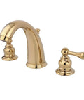 Victorian Style Widespread Lavatory Faucet With Pop Up For Three Hole Install 5 1/4 Inch Spout Polished Brass Solid Brass Construction