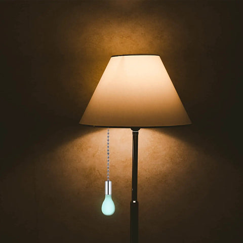 Glow In The Dark Ceiling Fan Pull Chain Extension Kit Featuring Slick Fluorescent Link Plus Hassle Free Swap For Quiet Sleek Home Fixes Every Single Day with silver chain and glowing pull.