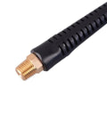 Close-up of the brass swivel end of a Heavy Duty Polyurethane Coiled Air Compressor Hose 25 Foot Kink Free Flex Rig.