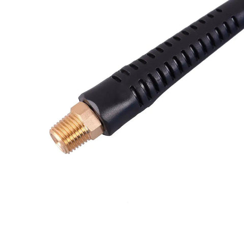 Close-up of the brass swivel end of a Heavy Duty Polyurethane Coiled Air Compressor Hose 25 Foot Kink Free Flex Rig.