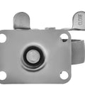 Front view of Beefy Heavy Duty Steel Swivel Plate Caster Wheels With Brake Lock, 3.5 inch, 350 lb capacity, all steel gray.