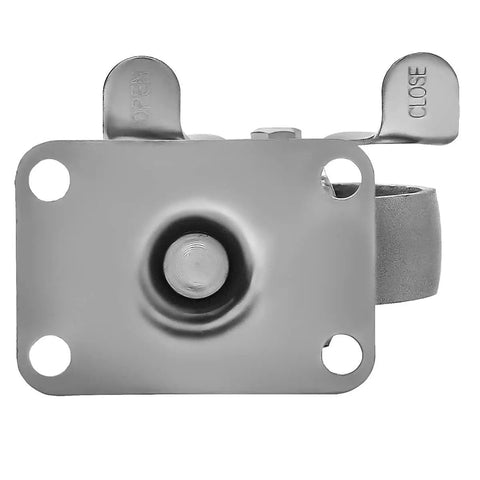 Front view of Beefy Heavy Duty Steel Swivel Plate Caster Wheels With Brake Lock, 3.5 inch, 350 lb capacity, all steel gray.