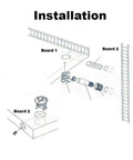 Installation diagram showing Top Shelf 3 In 1 Eccentric Wheel Nut Connectors For Furniture Assembly with boards and connectors.