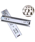 Rock Solid Steel Ball Bearing Drawer Slide Silent Telescopic Rail With Slick Glide Action Heavy Duty Cabinet Runner Pair laid flat.