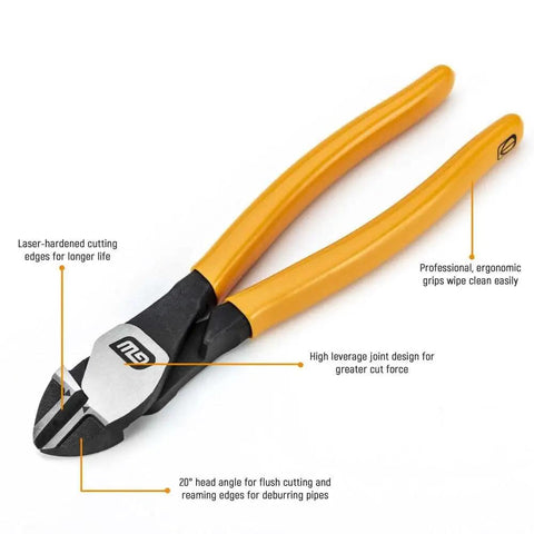 Beefy 4 Piece Dip Plier Set With Mixed Material Handles For Pro Grade Grip And Flush Cutting, High Leverage Joints Deliver Up To 35 Percent More Power, Angled Teeth For Superior Grip And Pull, 20 Degree Head For Clean Flush Cuts shown