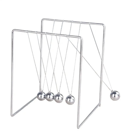 Newton's Cradle Pendulum Desk Toy Square Desktop Decor For Home Or Office Stress Relief Gadget With Five Metal Balls Classic Physics Experiment Tool For Students And Adults, silver metal frame and balls