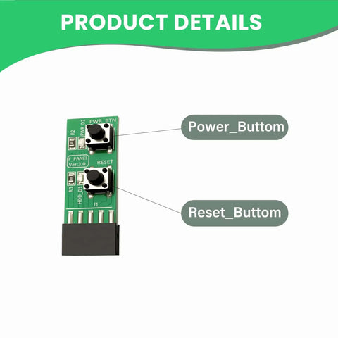 9 Pin Reset And Power Switch Board Adapter For Desktop PC Motherboard showing power and reset buttons labeled in detail