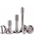 Tough Stainless Steel M8 X 20mm Captive Panel Screws With Slotted Truss Head Hex Nuts And Plain Washers assemblies displayed.
