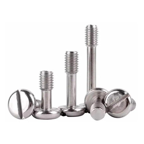 Tough Stainless Steel M8 X 20mm Captive Panel Screws With Slotted Truss Head Hex Nuts And Plain Washers assemblies displayed.