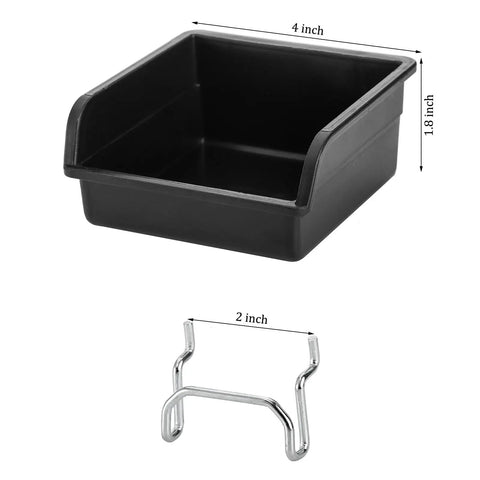 16 Pack Pegboard Bins With Metal Hooks Black Tool Organizer Cups For Garage And Workshop, 4x4x1.8 inch size shown