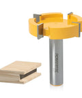 Top Tier Cnc Router Bit For Slab Flattening And Heavy Lumber Surfacing, Half Inch Shank Two Inch Diameter with Carbide Edge and Wooden Sample