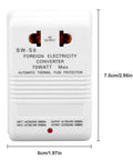 Travel Ready 70W Voltage Converter From 110V Or 120V To 220V Or 240V, front view showing dimensions and labels