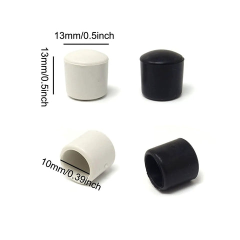 Rubber Door Stop Bumper Caps 40 Pack Replacement Covers For Wall Floor And Door Protection Door Stopper Ends For Skirting Boards 0.39 Inch Inner And 0.5 Inch Outer Two Color Options, showing white and black caps with size details.