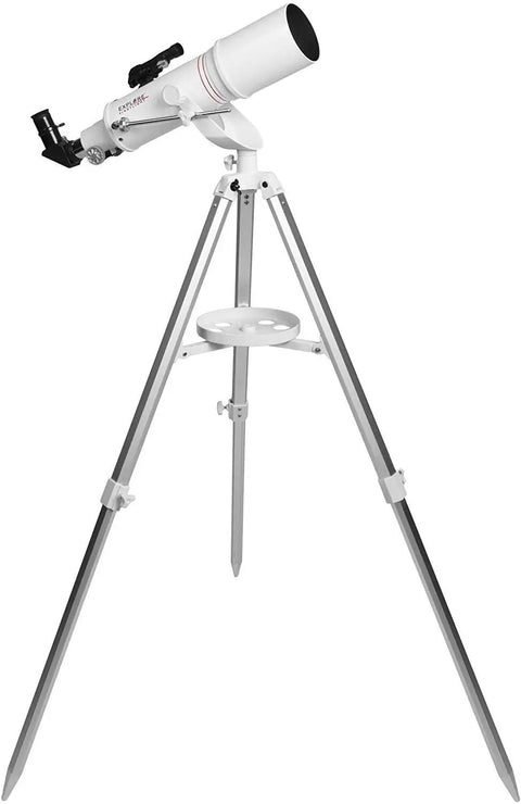 Dope 90mm Refractor Telescope Kit With Alt Az Yoke Mount And White Tube For Easy Stargazing, Includes 500mm F5.5 Optics, 9mm And 20mm Kellner Eyepieces, Red Dot Finder