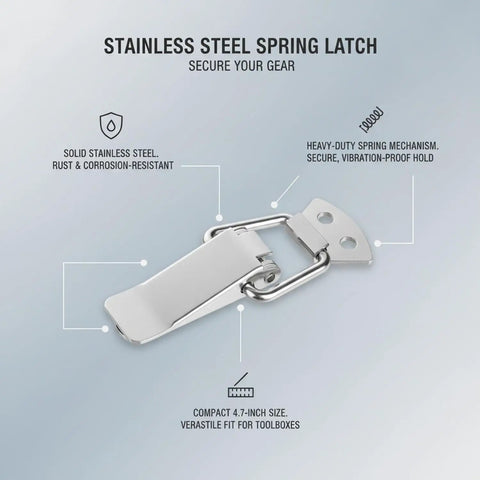 Stainless Steel Spring Latch With Spring-Loaded Closure, heavy-duty draw latch with secure, vibration-proof hold and rust resistance