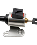 CVT transmission stepper motor side view for Nissan Altima/Maxima/Versa; metal body, black connector.