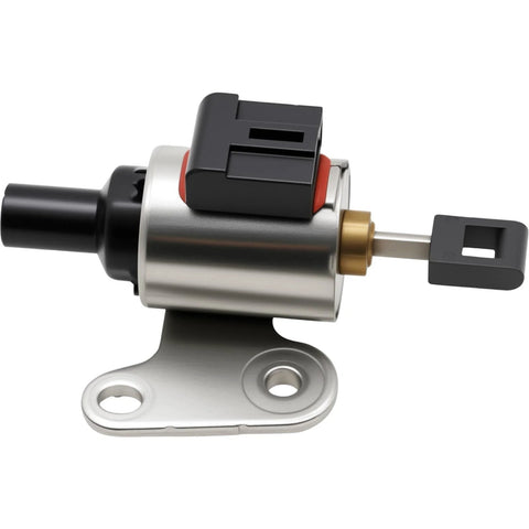 CVT transmission stepper motor side view for Nissan Altima/Maxima/Versa; metal body, black connector.