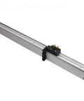 Heavy Duty Aluminum Miter Gauge Extension Fence With Slick Sliding Flip Stop Compatible With Table Saw Router Table T Track Slot Top Shelf Workshop Gear 800mm, side view with flip stop detail.