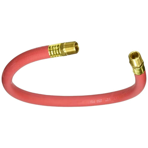 Tuff As Nails Rubber Air Hose Whip Snubber with brass couplers, designed for 200 PSI air tools, flexible and durable.
