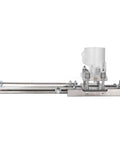Wood router tool with adjustable guide rail and clear guard for grooving and chamfering.