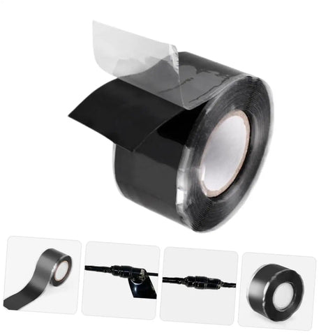 5m Self Adhesive Silicone Tape for Water Pipes and Electrical Repairs, heat resistant, shown in roll form and applied on wires.