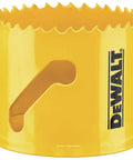 Premium Heavy Duty Bi Metal Hole Saw With Fast Plug Ejector in bright yellow, ideal for smooth plumbing cuts and drilling through steel.