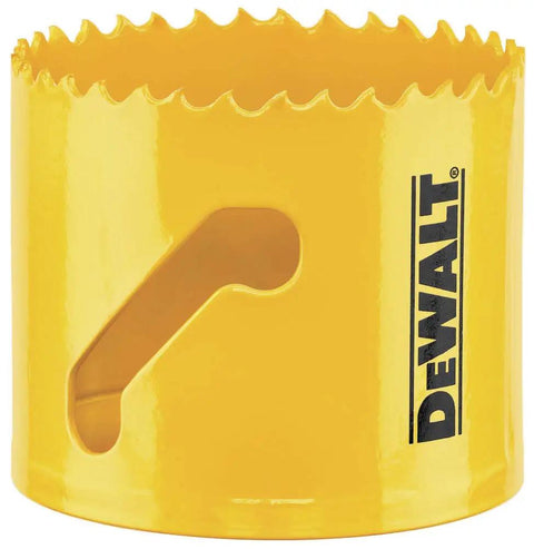 Premium Heavy Duty Bi Metal Hole Saw With Fast Plug Ejector in bright yellow, ideal for smooth plumbing cuts and drilling through steel.