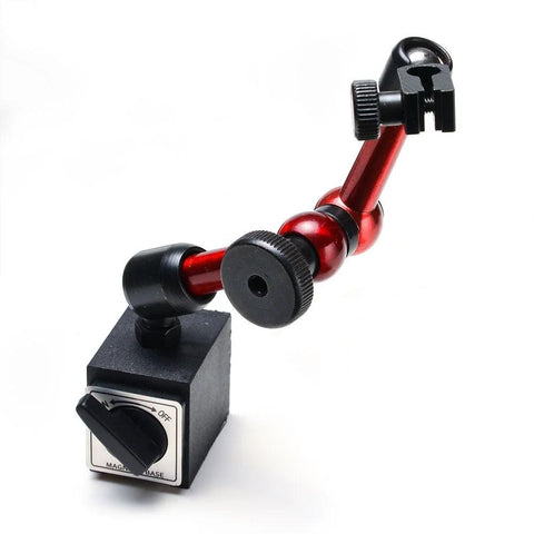 AGPtek 3-Joint red adjustable magnetic base holder for digital dial indicator, red aluminum arm, angled view
