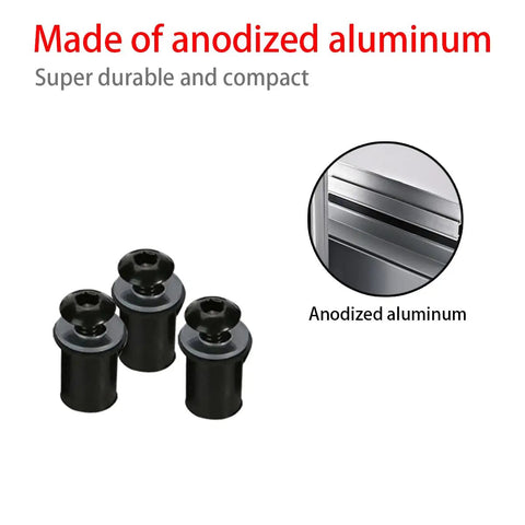 Heavy Duty Motorcycle Windshield Bolt Kit 10 Pack Black Aluminum Alloy Screws showing three anodized aluminum screws.