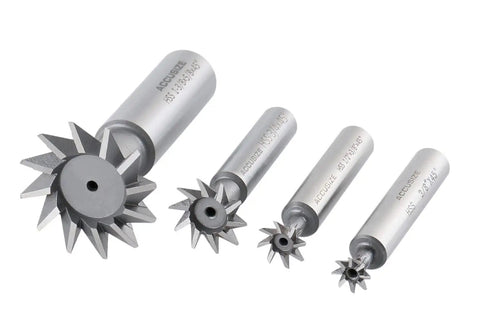4-Piece 45 Degree HSS Dovetail Angular Cutter Set Right Hand Weldon Shank For CNC And Manual Milling shown in various sizes