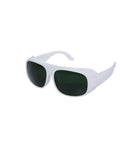 Kickass Laser Safety Glasses For Handheld Laser Welding And Fiber Lasers 900 To 1100Nm Od8 Plus Din4 Rating Heavy Duty Eye Shielding Goggles with white frame and dark lenses.