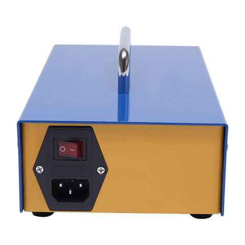 Back view of Magnetic Induction Dent Repair Tool for Cars with switch and power input, blue and yellow casing