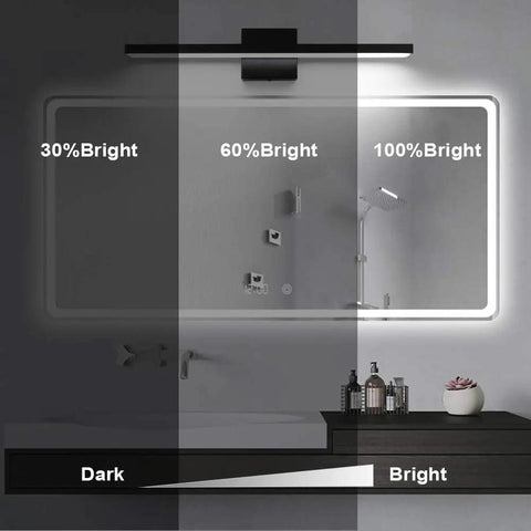 Dim settings of 24 Inch Dimmable Black LED Vanity Light With Frosted Aluminum, Modern Slim Fixture For Bathroom Vanity