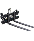 Heavy Duty Skid Steer Hydraulic Pallet Forks Featuring Hella Smooth Adjustable Tines for easy lifting in warehouses.