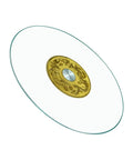 Hella Smooth 360 Swivel Tempered Glass Lazy Susan Turntable with golden design and smooth finish for dining serving.