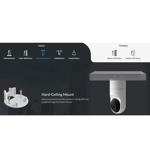 G3 Flex 1080p Indoor Outdoor Security Cam With Night Vision And HDR shown with hard-ceiling mount illustration, PoE powered.