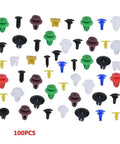 Universal Car Fastener Clips Kit 100 Pcs Pack For Door Panels Bumpers Fenders And Interior Trim in assorted colors
