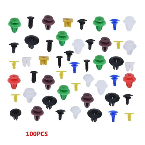Universal Car Fastener Clips Kit 100 Pcs Pack For Door Panels Bumpers Fenders And Interior Trim in assorted colors