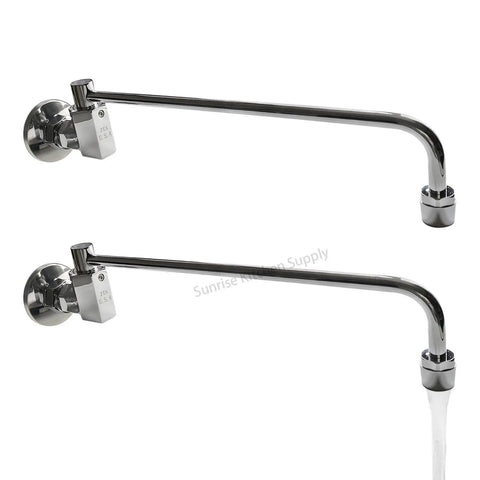 Heavy Duty 12 Inch Automatic Water Flow Swing Faucet for Commercial Wok Range Wall Mounted Pro Grade Chrome Plated Brass Stainless Steel Finish Includes Two Sets